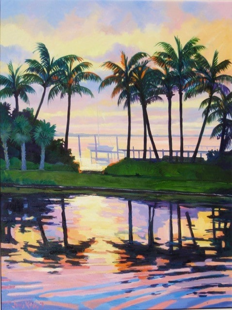 painting of stuart and water at sunset