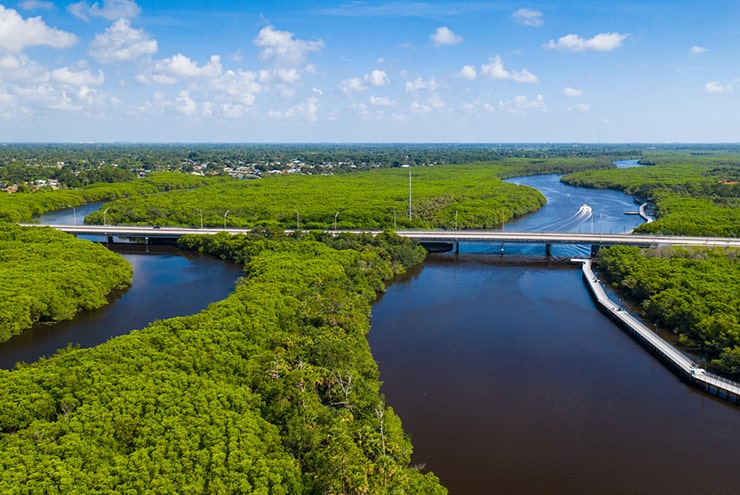 aerial of st. lucie river near martin county