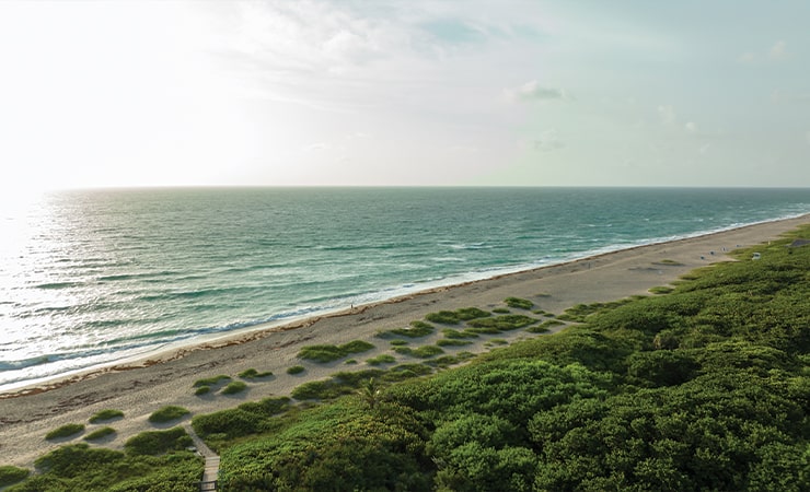 aerial of the beach on the Treasure Coast