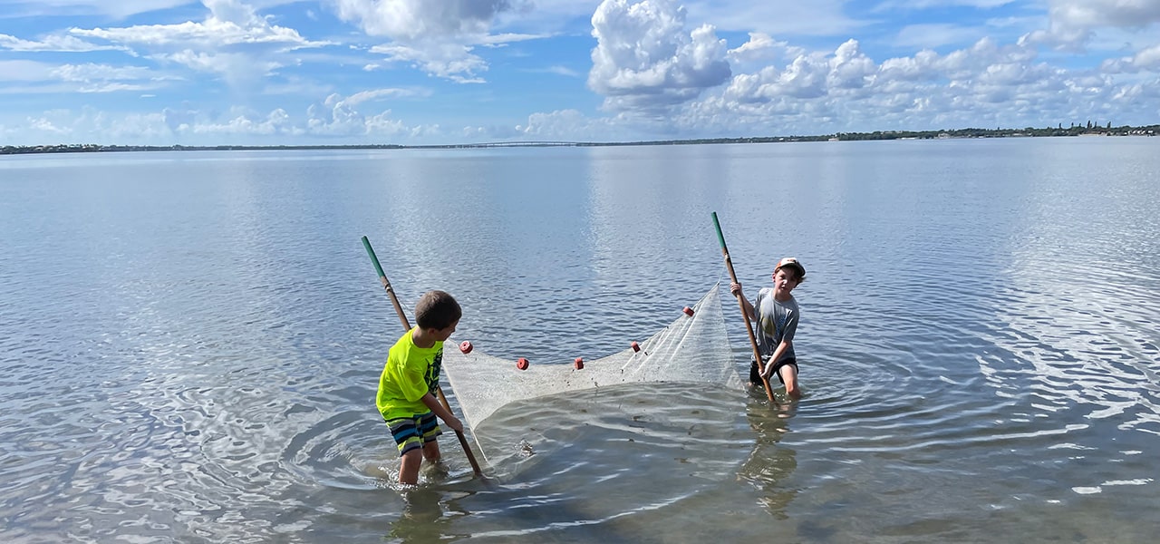 kids fishing with net