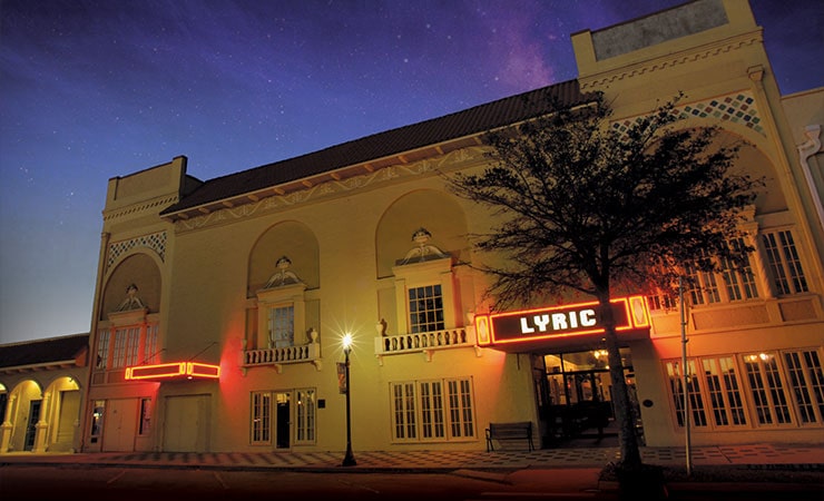 The Historic Lyric Theatre Exterior at Night - Martin County Performing Arts