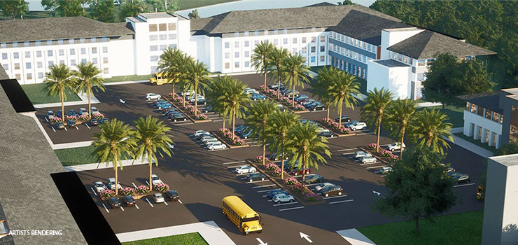 Overhead view of charter school concept of Martin County's newest community